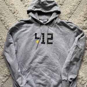 Champion 412 Gray Hoodie with Black and Yellow